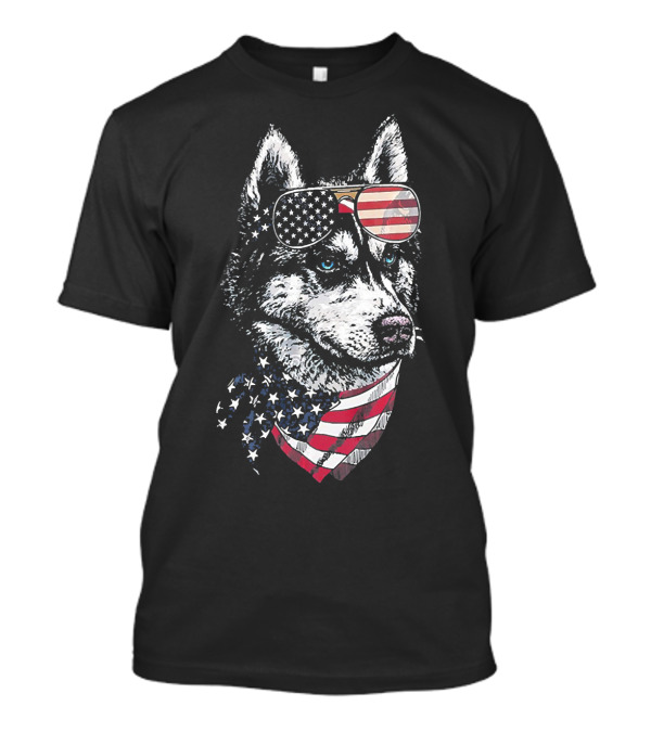 Siberian Husky American Flag Sunglasses 4th Of July USA T-Shirt