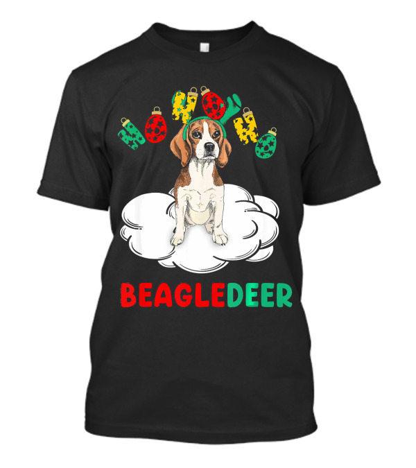 Merry Christmas HO HO HO Beagledeer Festive Beagle On Cloud T-Shirt
