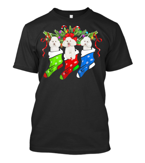 Funny Mens Three Poodle Christmas Socks Holiday Cheer T-Shirt