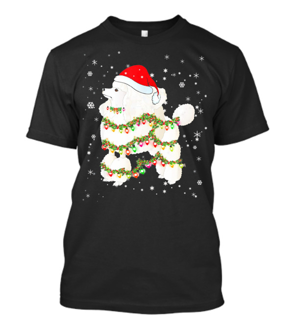 Poodle Dog Christmas Lights Santa Hat Snowflakes T-Shirt