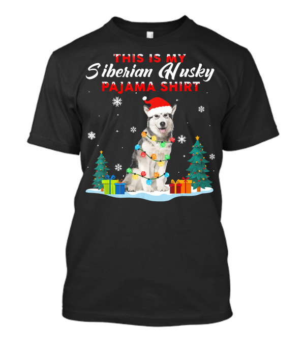 This Is My Siberian Husky Pajama Shirt Christmas Lights Holiday Scene T-Shirt