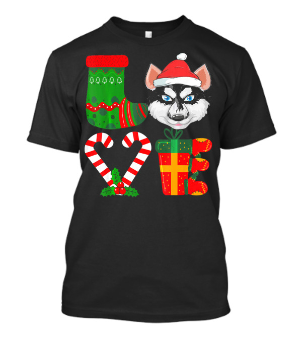 Lover Siberian Husky Christmas Candy Cane Santa Hat Holiday T-Shirt