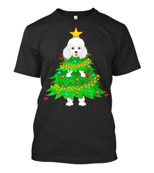 Poodle Pine Tree Christmas Star Decorated With Hearts And Baubles T-Shirt