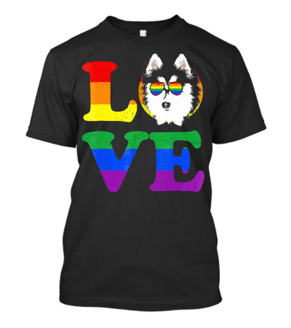 LOVE Rainbow Flag Husky Lovers Gay Pride T-Shirt