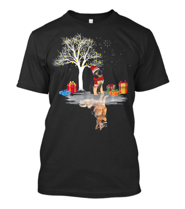 German Shepherd Dog Reflection With Christmas Tree And Gifts T-Shirt