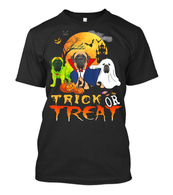 Halloween English Mastiff Trick Or Treat Pumpkin Ghost Dracula Moon Bats Castle T-Shirt