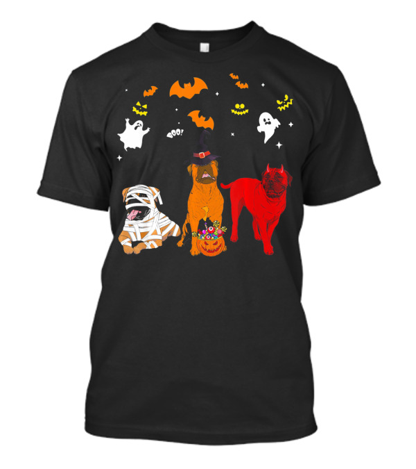 Halloween Bullmastiff Dogs Lovers Mummy Witch Ghosts Bats T-Shirt