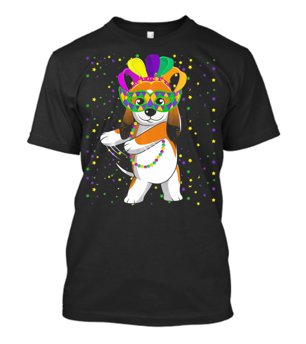 Funny Basset Hound Flossing Mardi Gras Jester Hat Beads T-Shirt