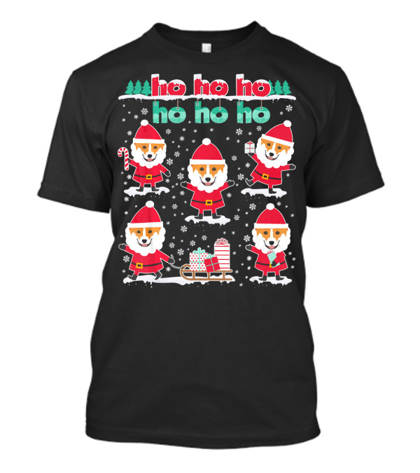 Ho Ho Ho Funny Christmas Santa Claus Corgi With Candy Cane And Presents T-Shirt