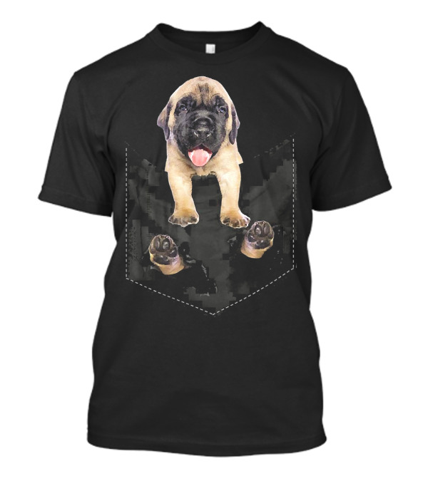 English Mastiff Puppy In Black Pocket T-Shirt