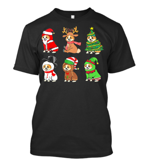 Santa Reindeer Christmas Tree Snowman Elf Festive Corgi T-Shirt