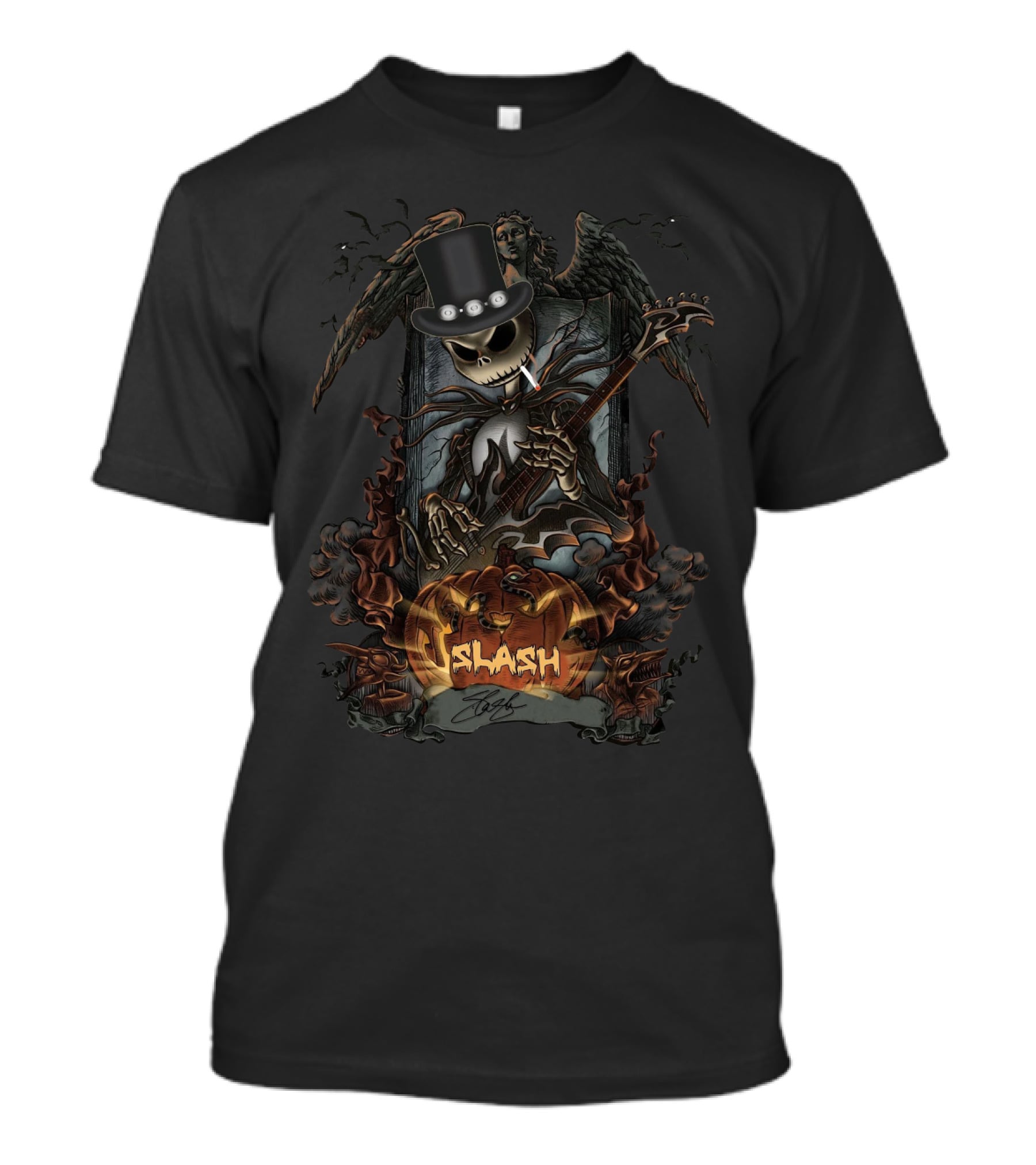 Halloween Jack Skellington Smoking Guitar Slash Pumpkin T-Shirt