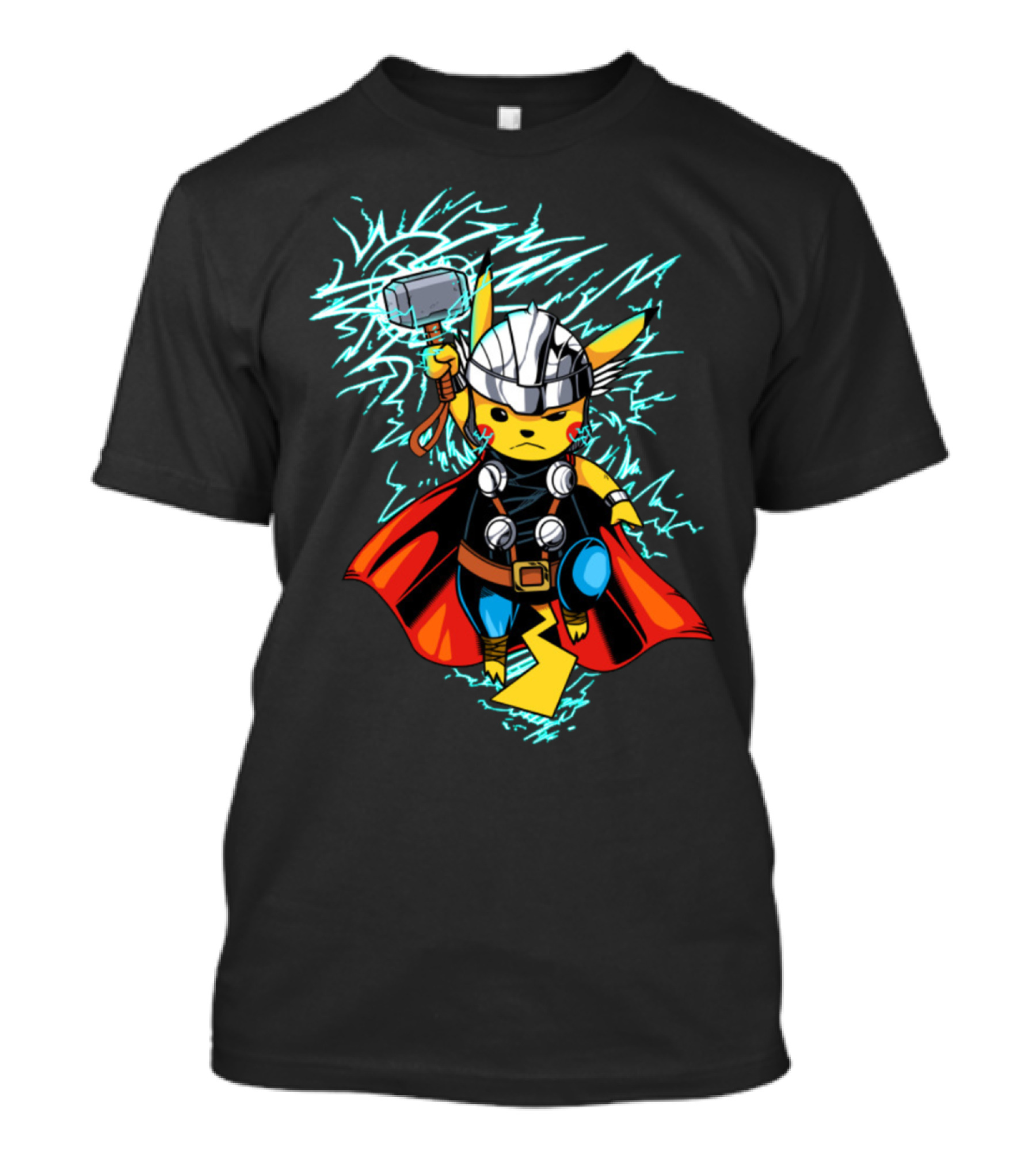 Pikachu Wielding Thor's Hammer With Lightning And Armor T-Shirt