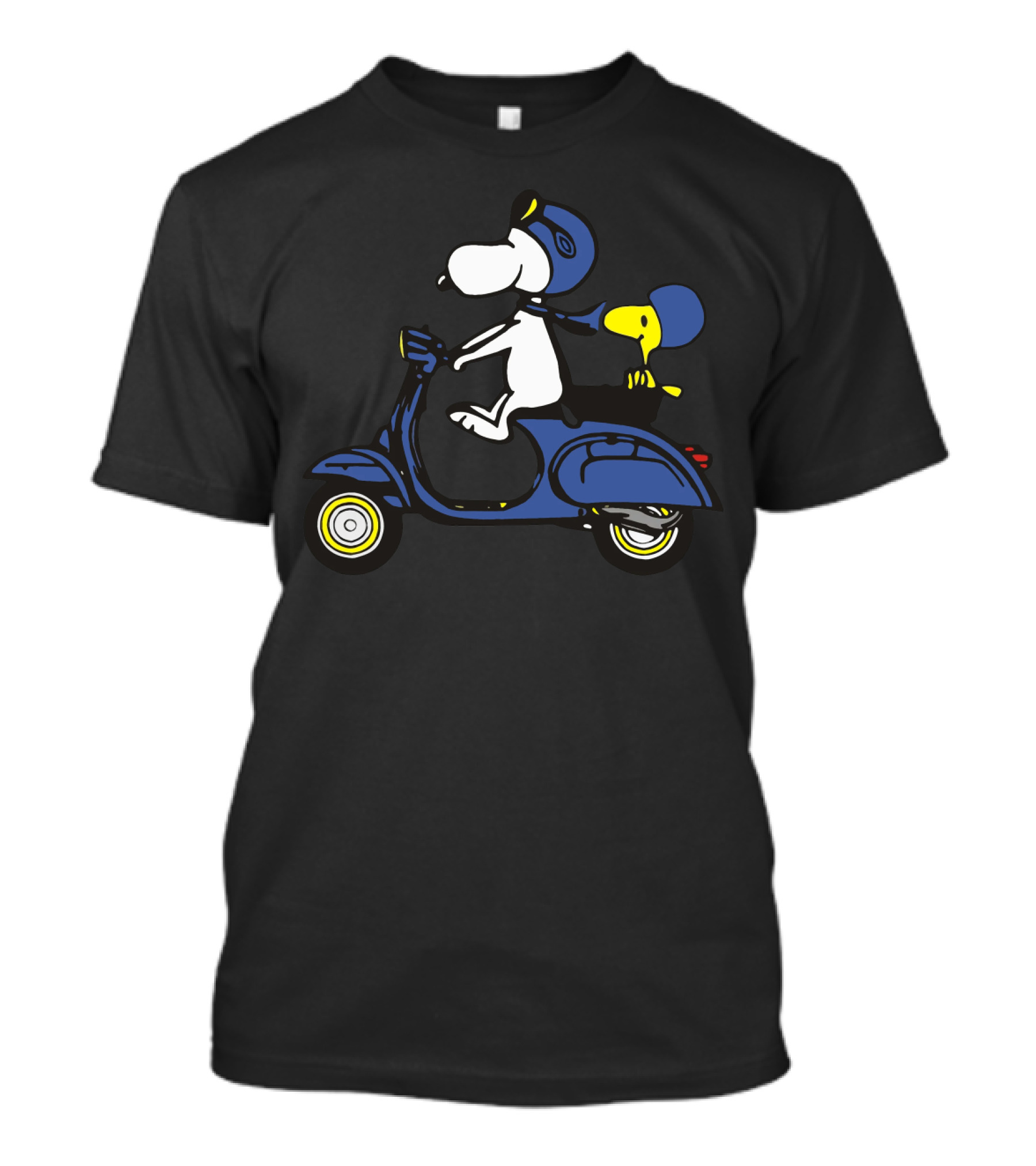Snoopy And Woodstock Riding Blue Vespa With Helmets T-Shirt