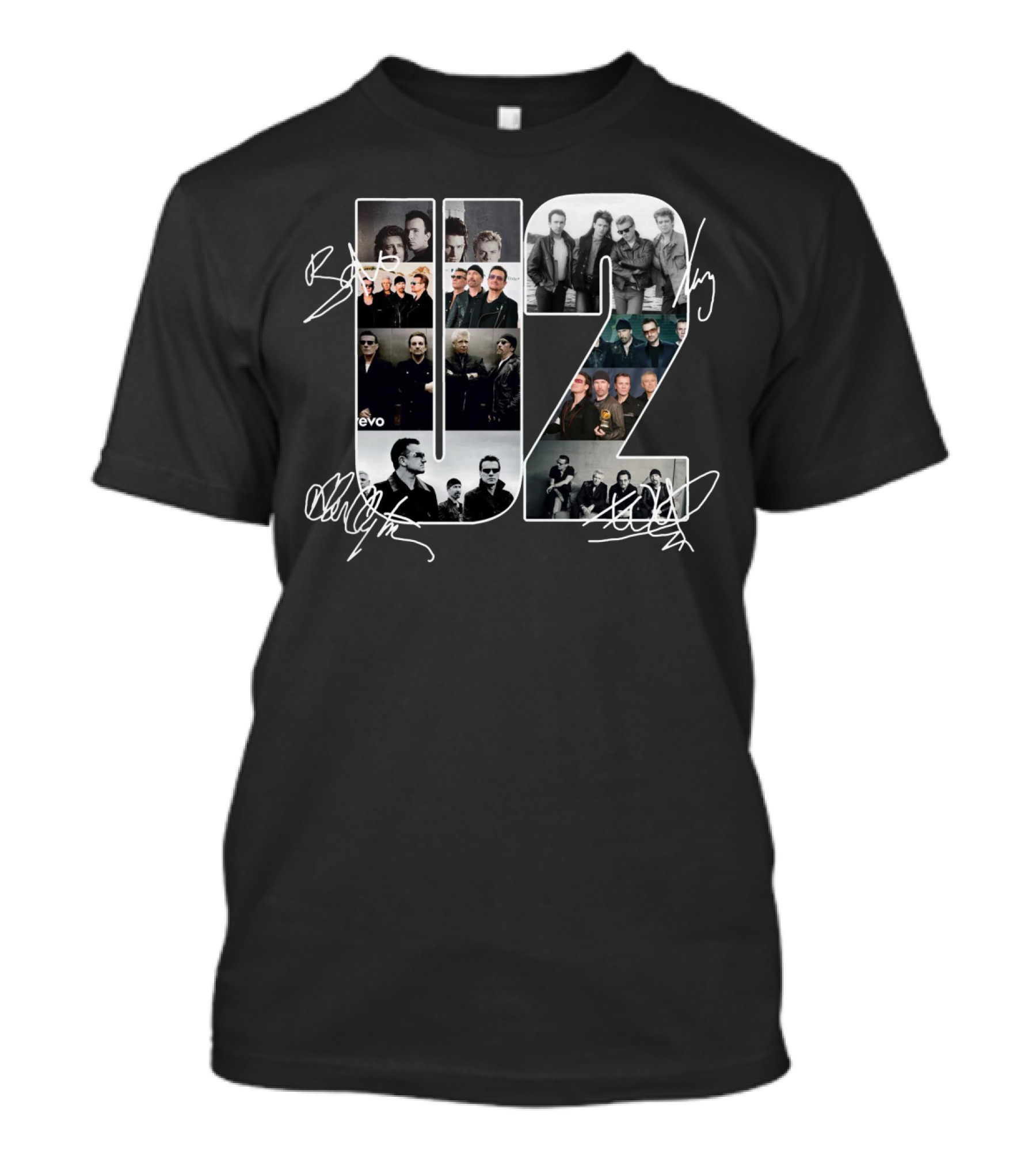 U2 Band Photo Collage With Signatures And Vevo T-Shirt