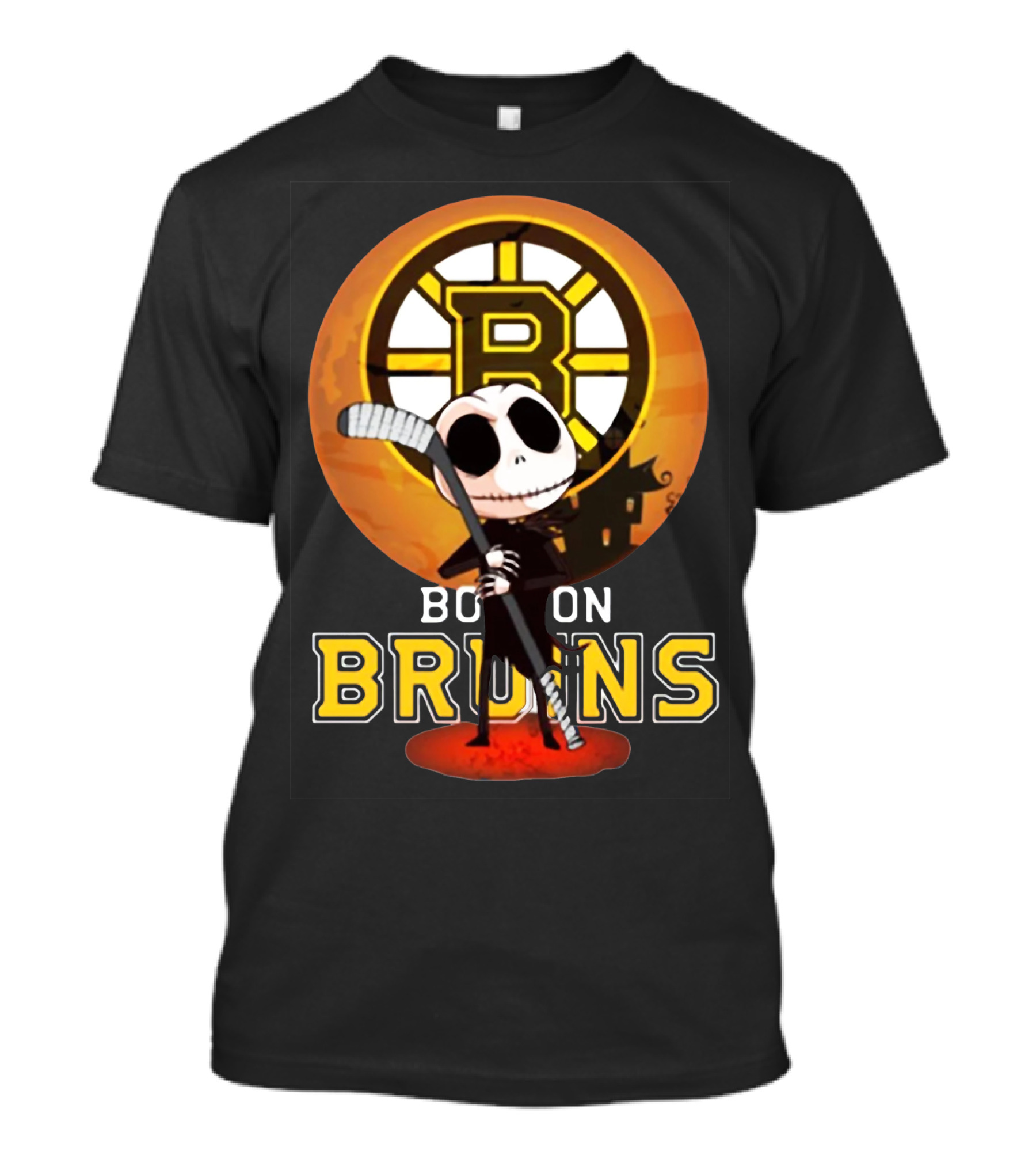 Boston Bruins Jack Skellington Holding Hockey Stick T-Shirt