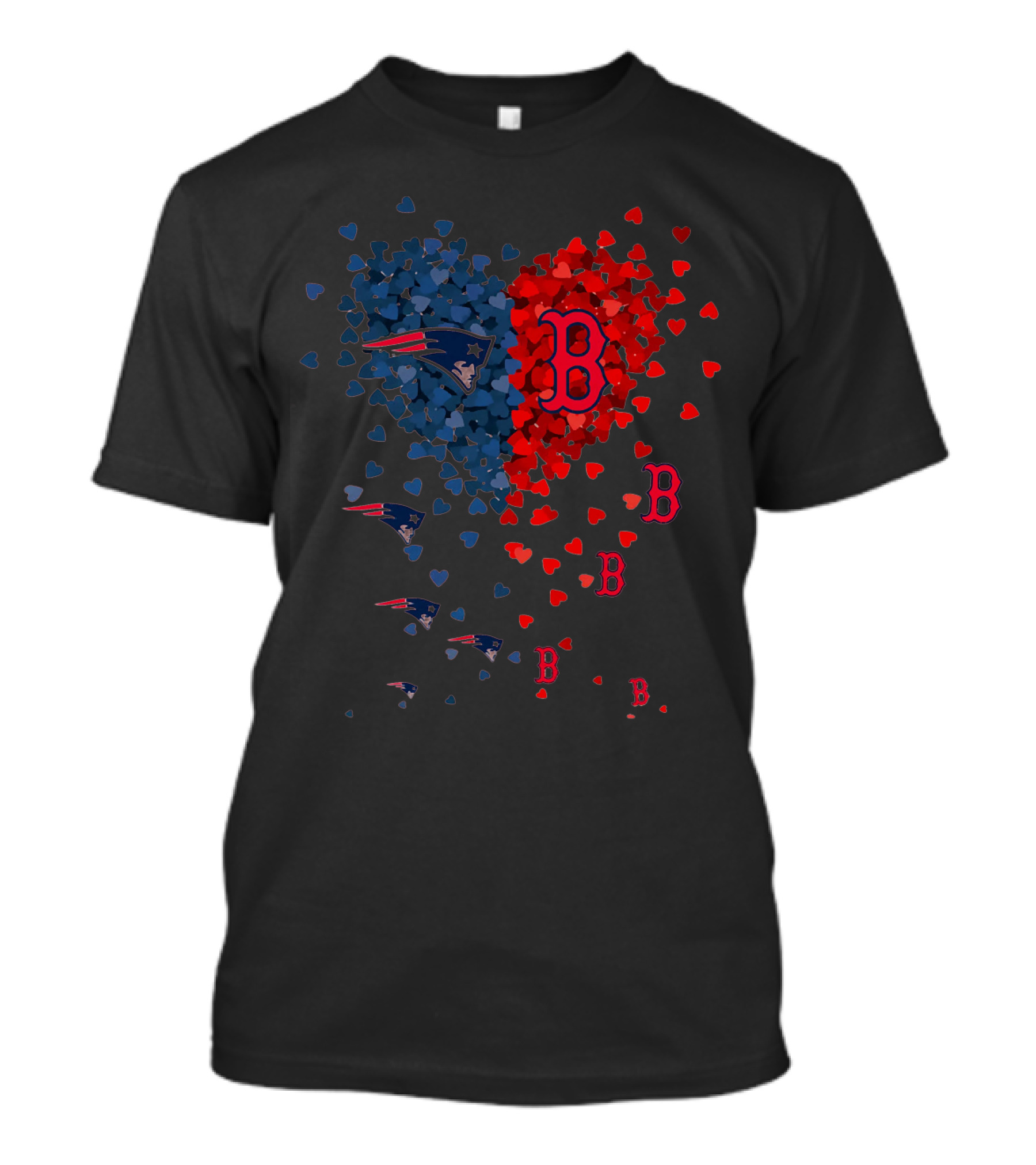 I Love New England Patriots Hearts Boston Red Sox Hearts T-Shirt
