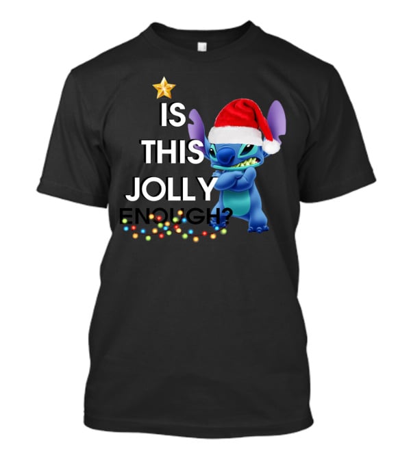 Is This Jolly Enough? Stitch With Santa Hat And Christmas Lights T-Shirt