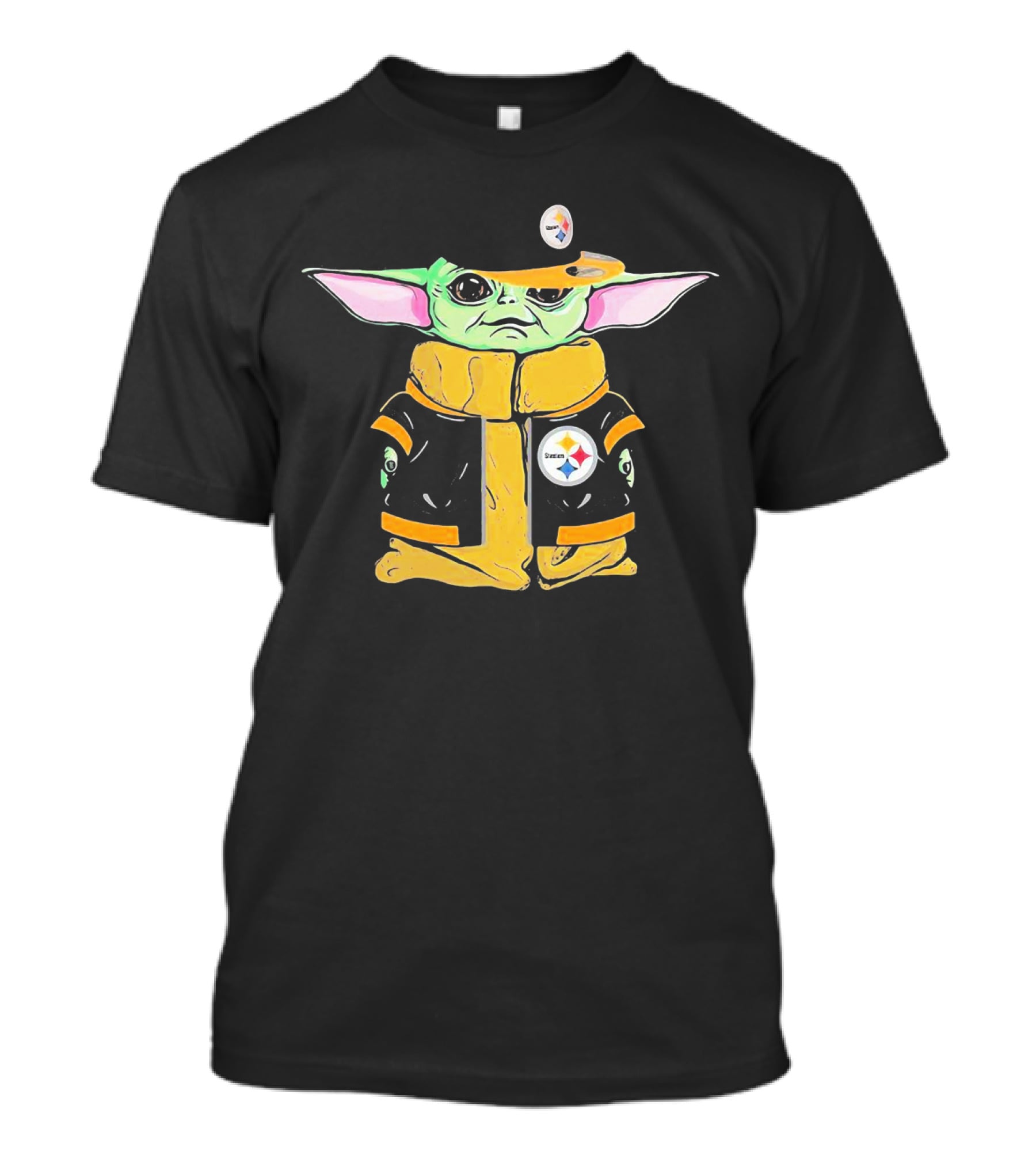 Baby Yoda Wearing Pittsburgh Steelers Hat And Jacket T-Shirt