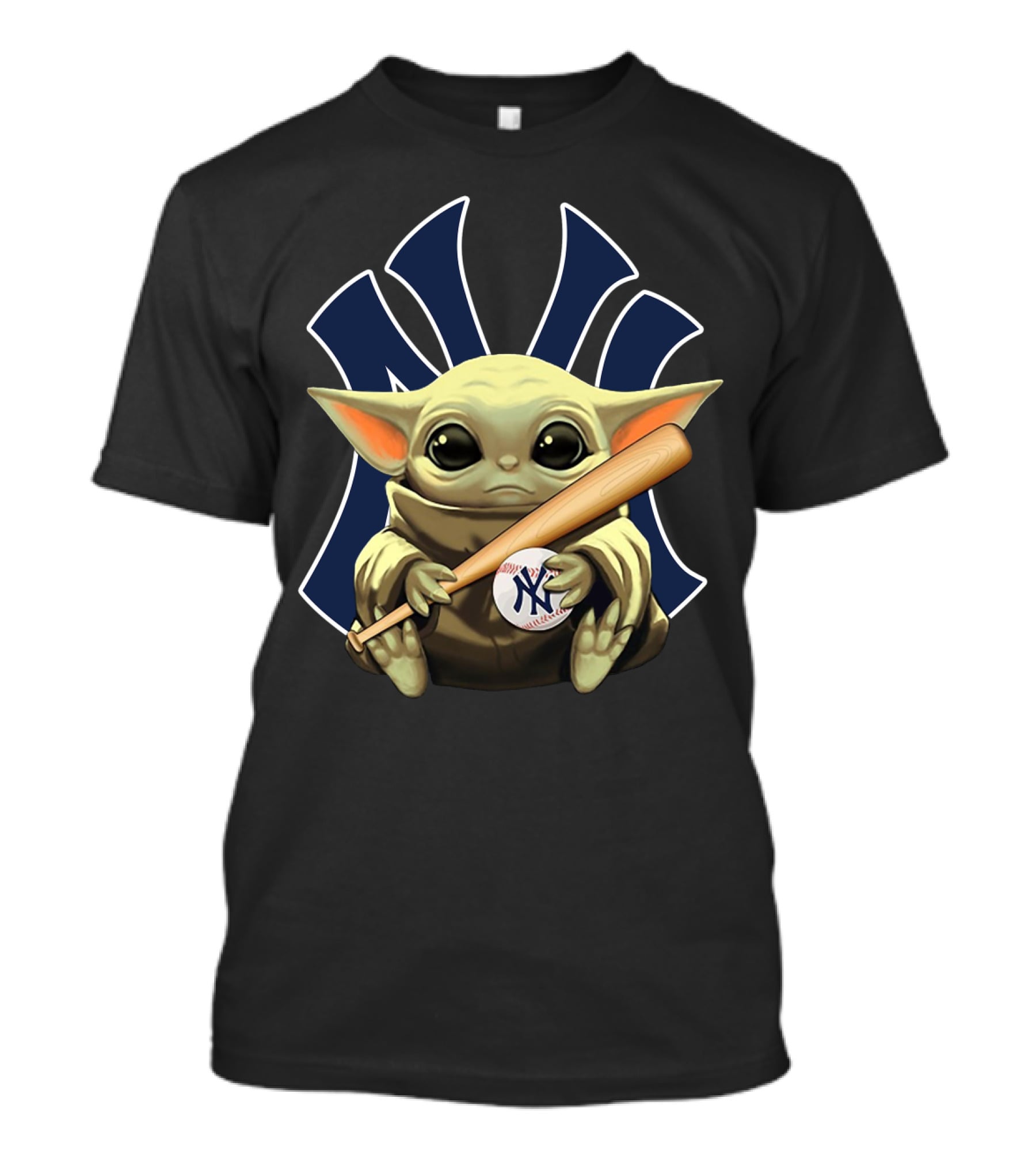 Baby Yoda Holding Baseball And Bat With New York Yankees T-Shirt