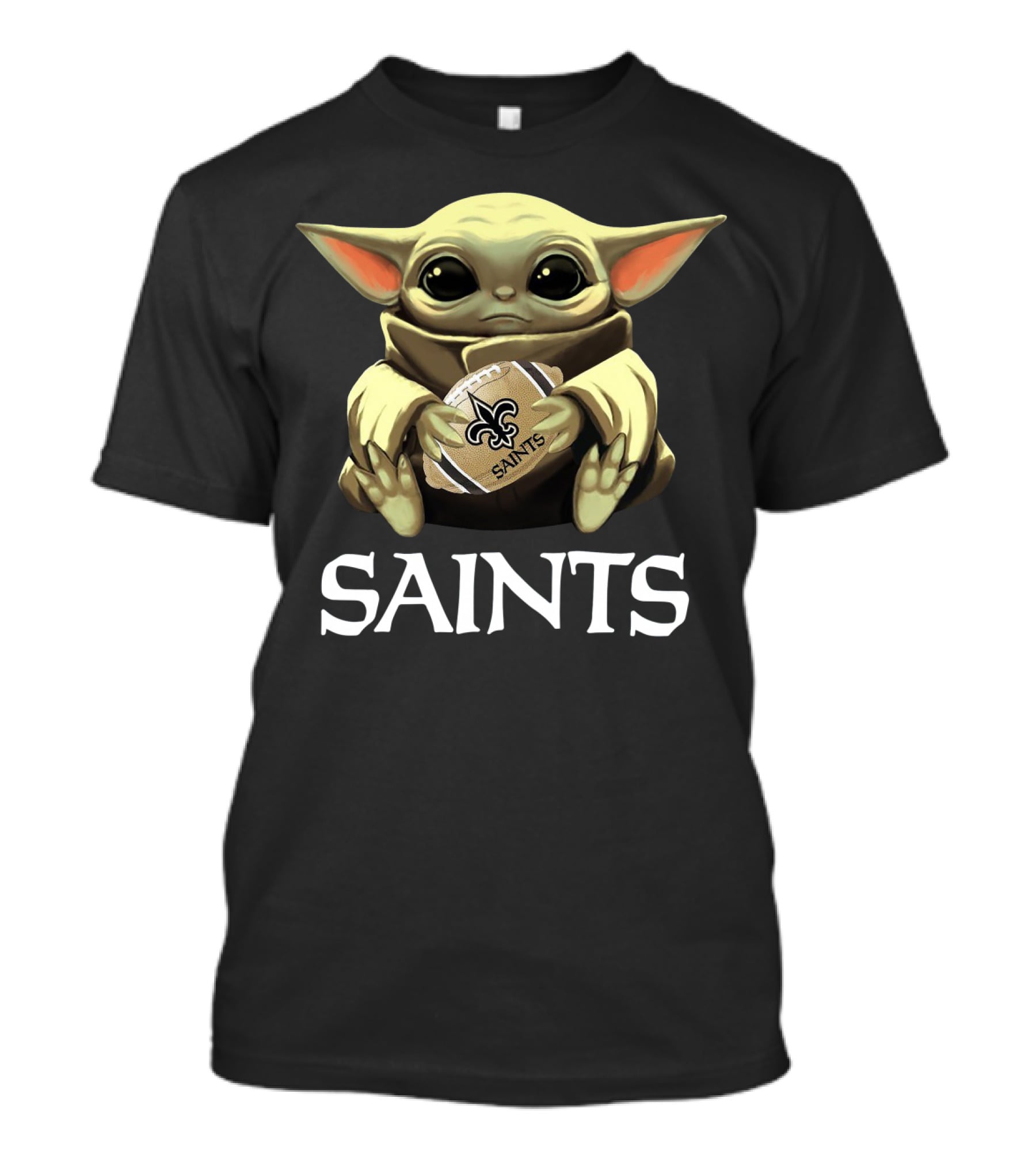 Baby Yoda Holding New Orleans Saints Football T-Shirt