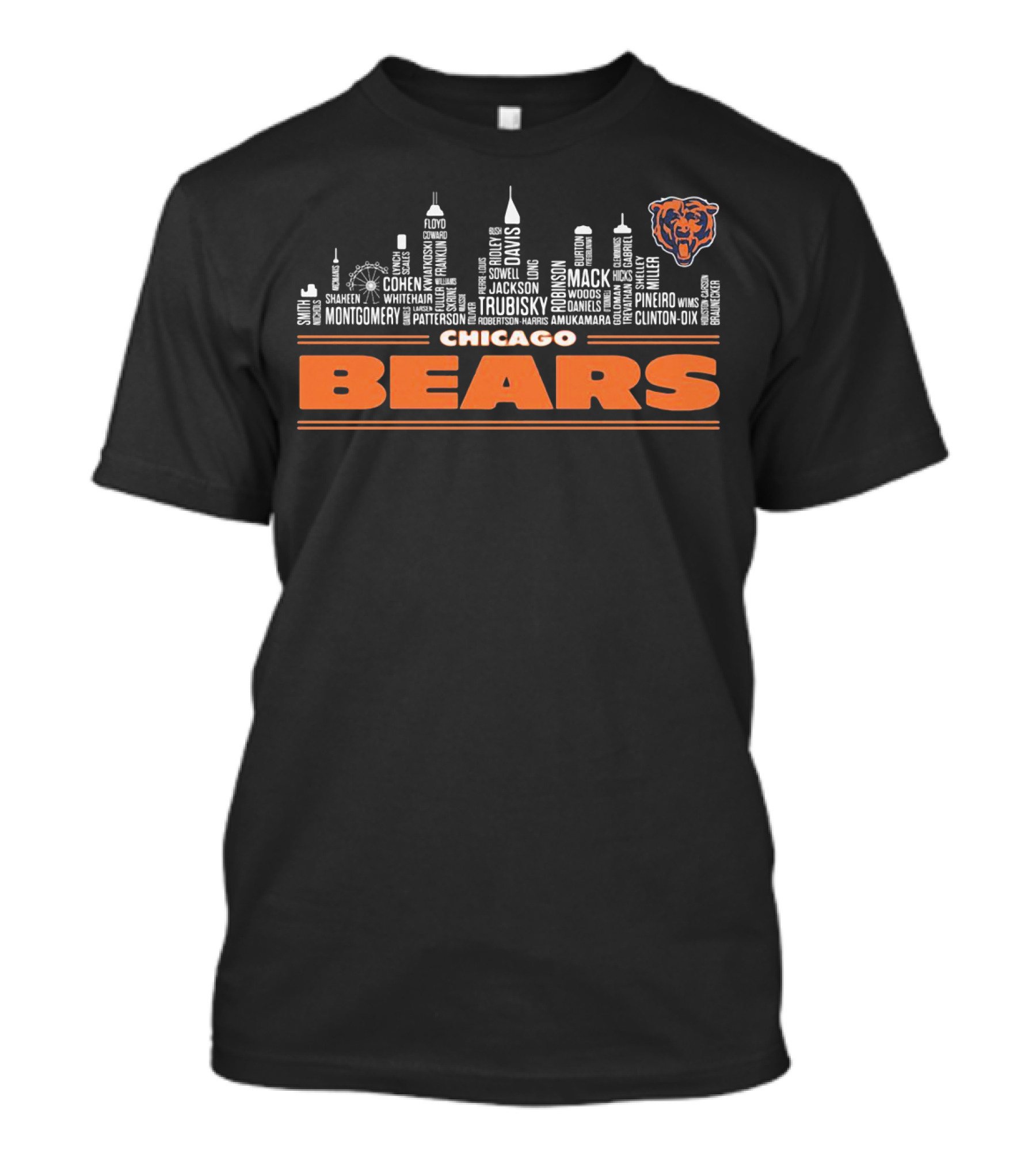 CHICAGO BEARS CITY SKYLINE TEAM PLAYERS LIST T-Shirt