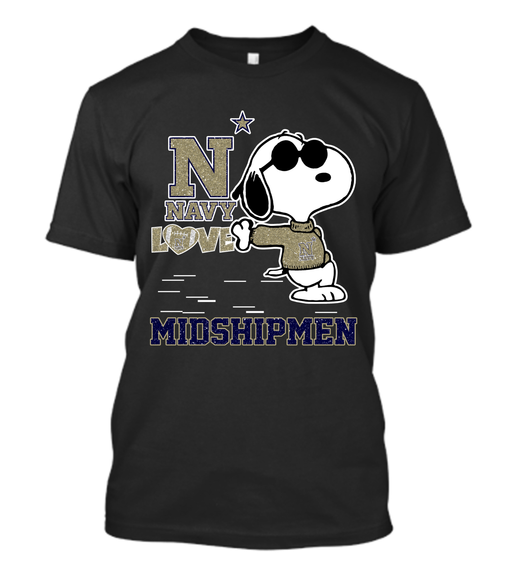 Navy Love Midshipmen Snoopy Walking With Star T-Shirt