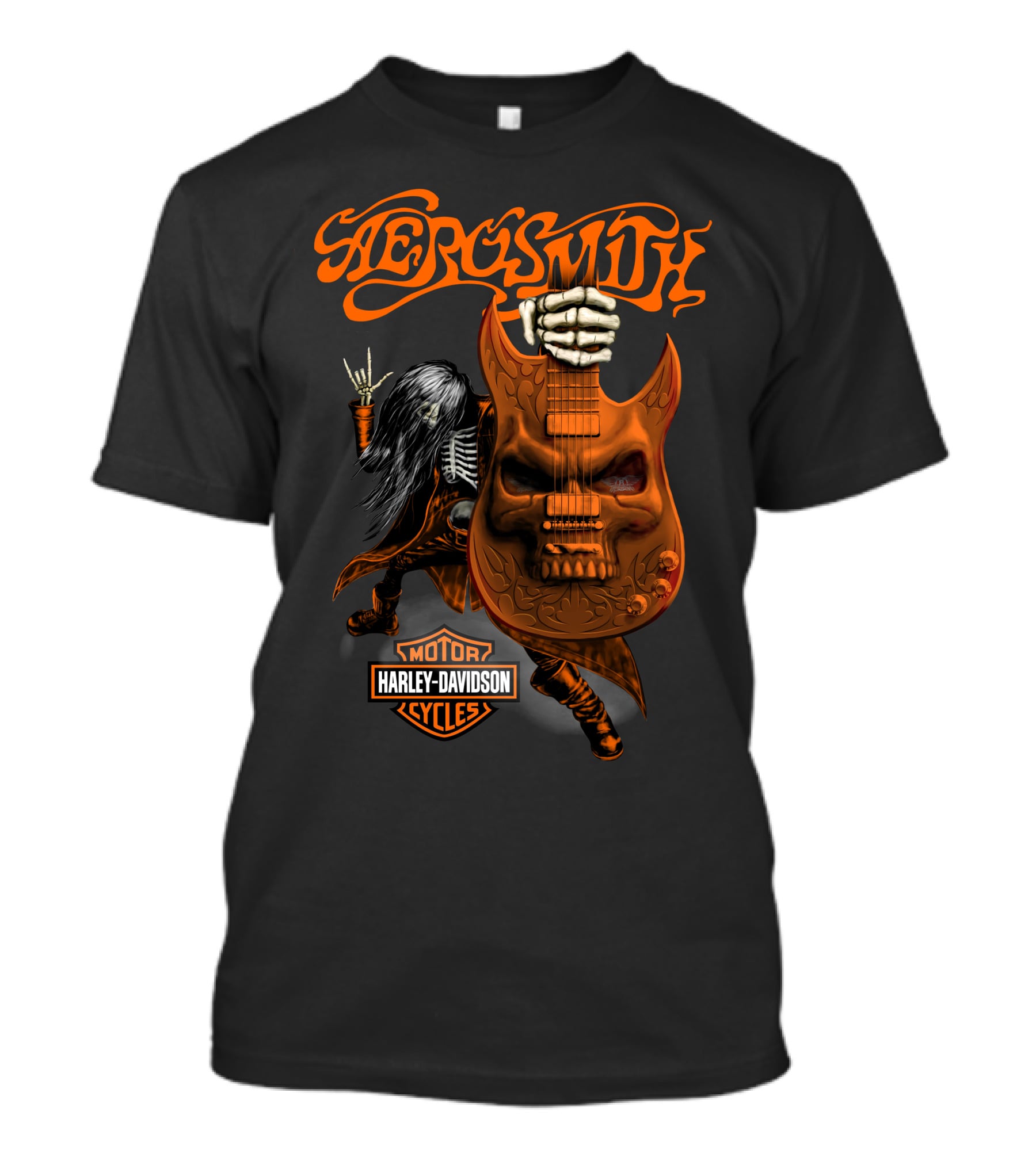 Aerosmith Harley Davidson Motor Cycles Rock Guitar Skull T-Shirt