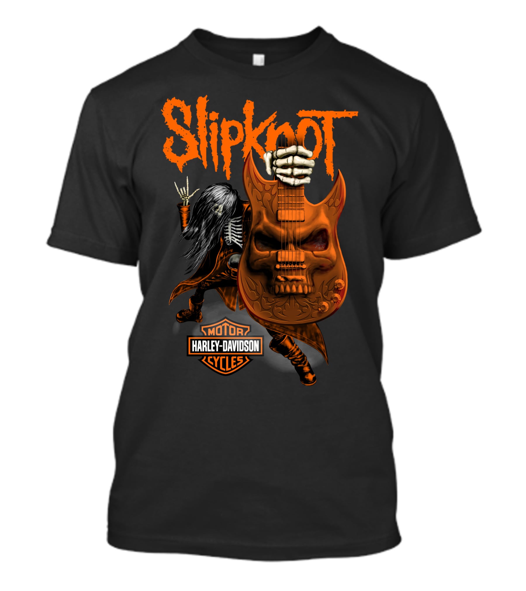 Slipknot Harley Davidson Motor Cycles Skull Guitar Skeleton Rock T-Shirt