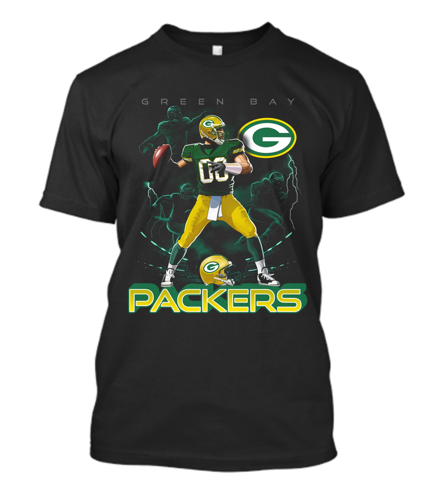 Green Bay Packers Quarterback Action And Helmet T-Shirt