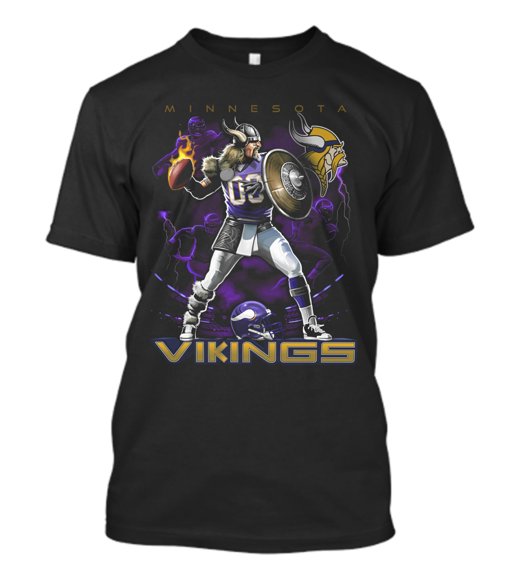 Minnesota Vikings Warrior With Football And Viking Helmet T-Shirt