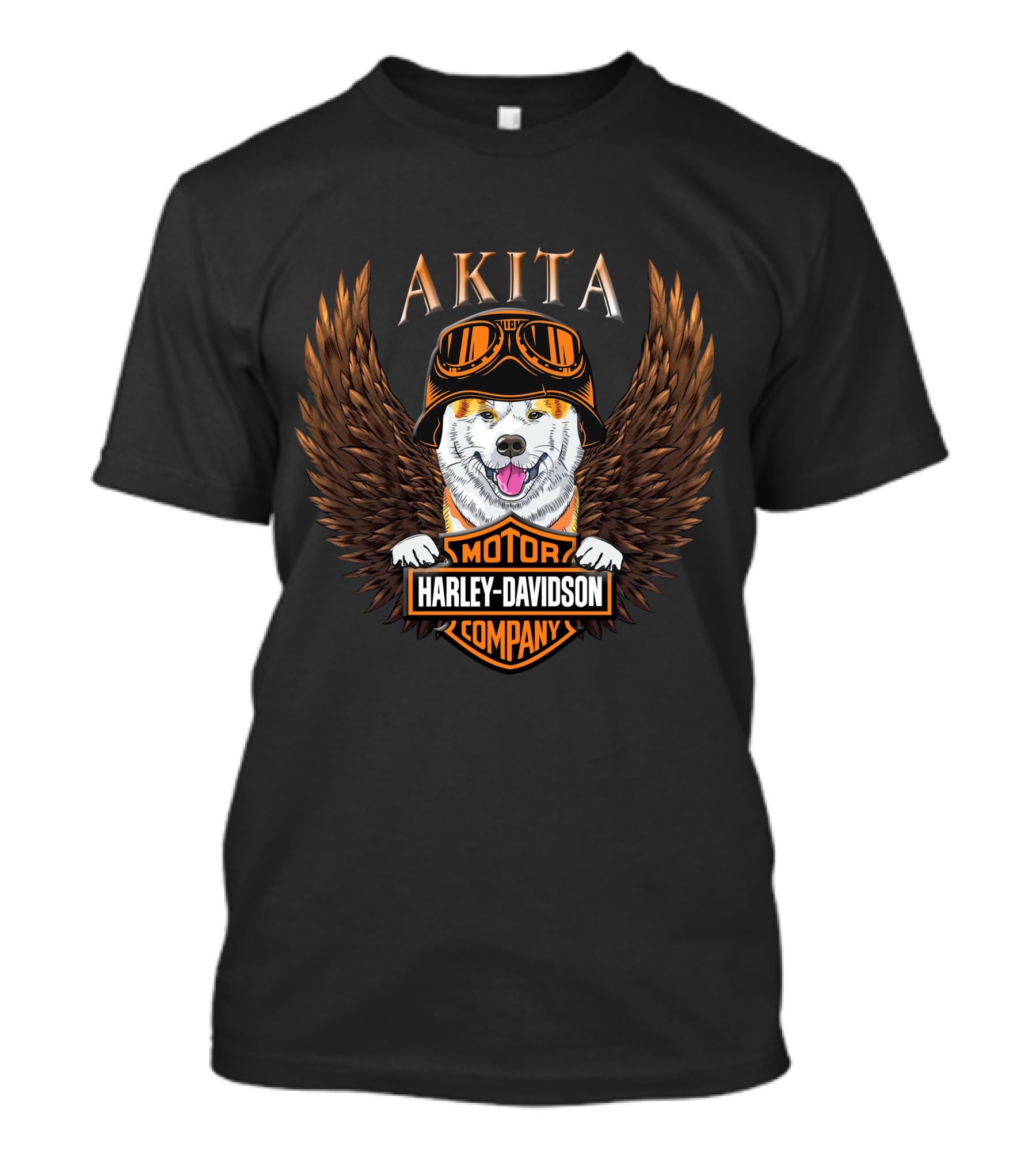 Akita Harley Davidson Motor Company Winged Dog Helmet T-Shirt
