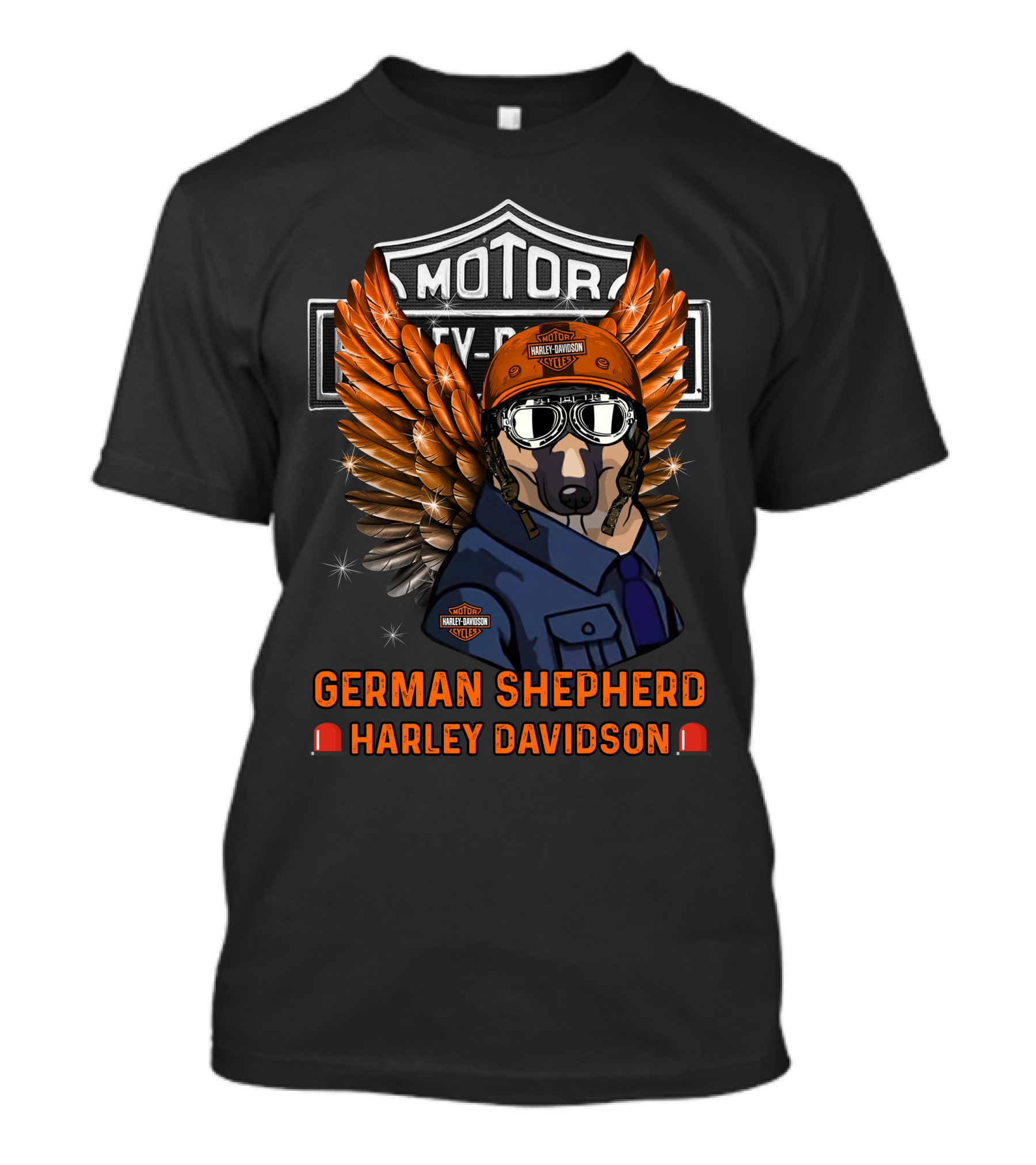 German Shepherd Harley Davidson Motorcycle Wings Helmet Goggles T-Shirt