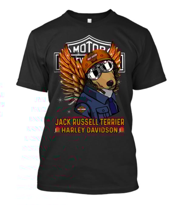 Jack Russell Terrier Harley Davidson Motorцикле Winged Helmet Rider T-Shirt