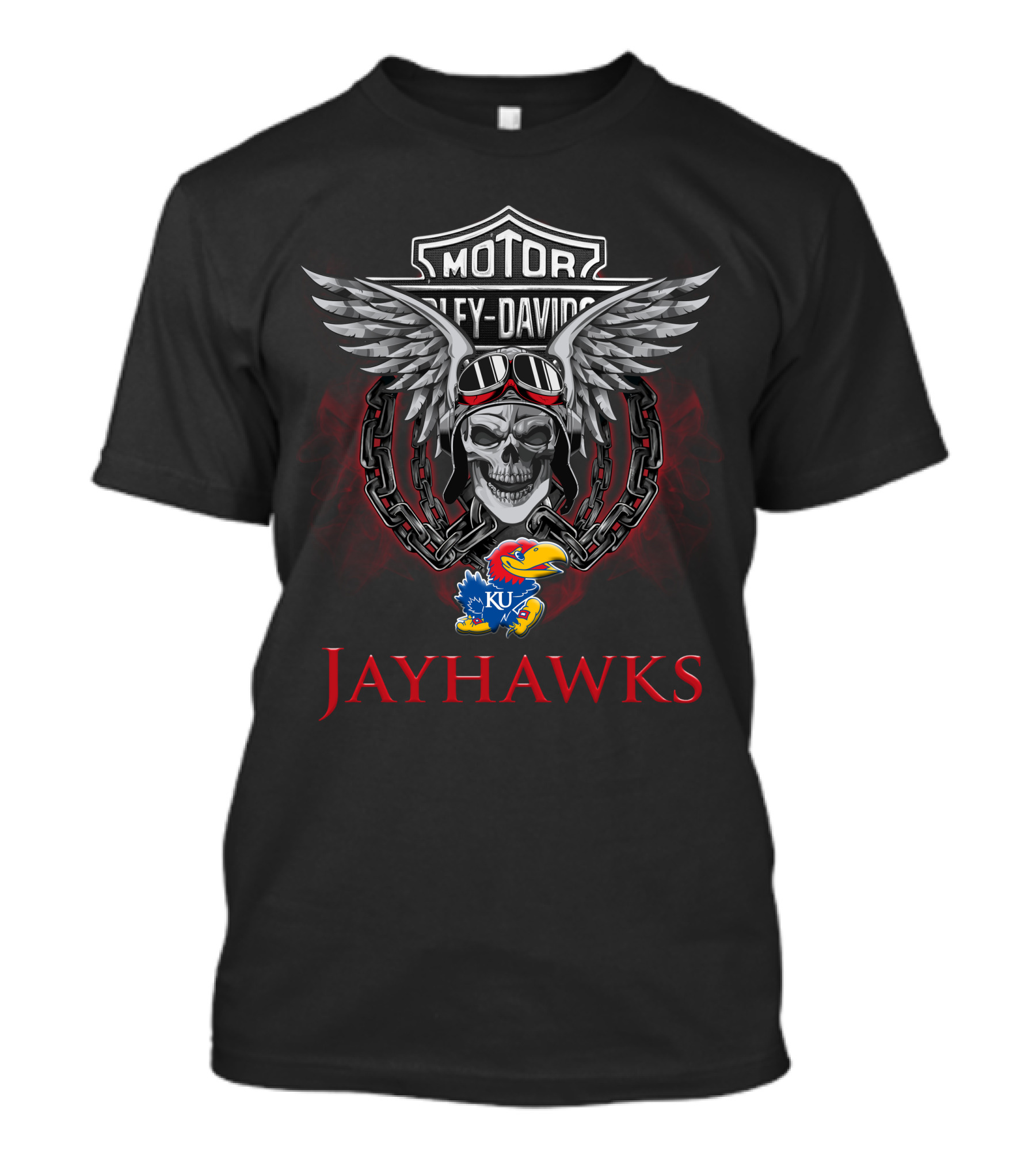 Motor Harley Davidson Skull With Wings Jayhawks Ku Kansas Football Fans T-Shirt