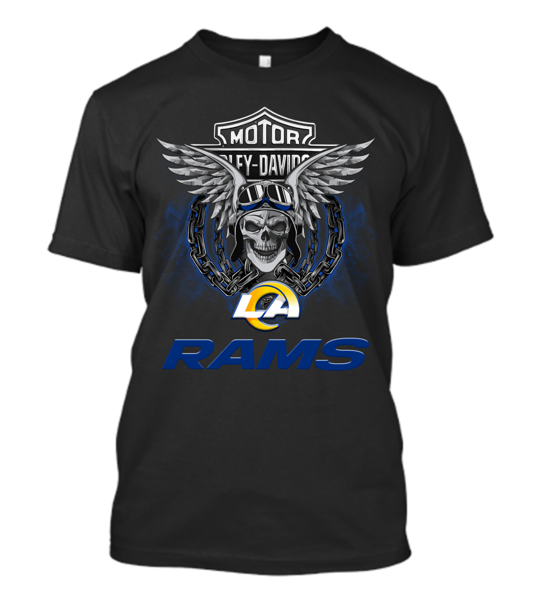 Motor Harley Davidson La Rams Nfl Football Fans Skull Wings T-Shirt