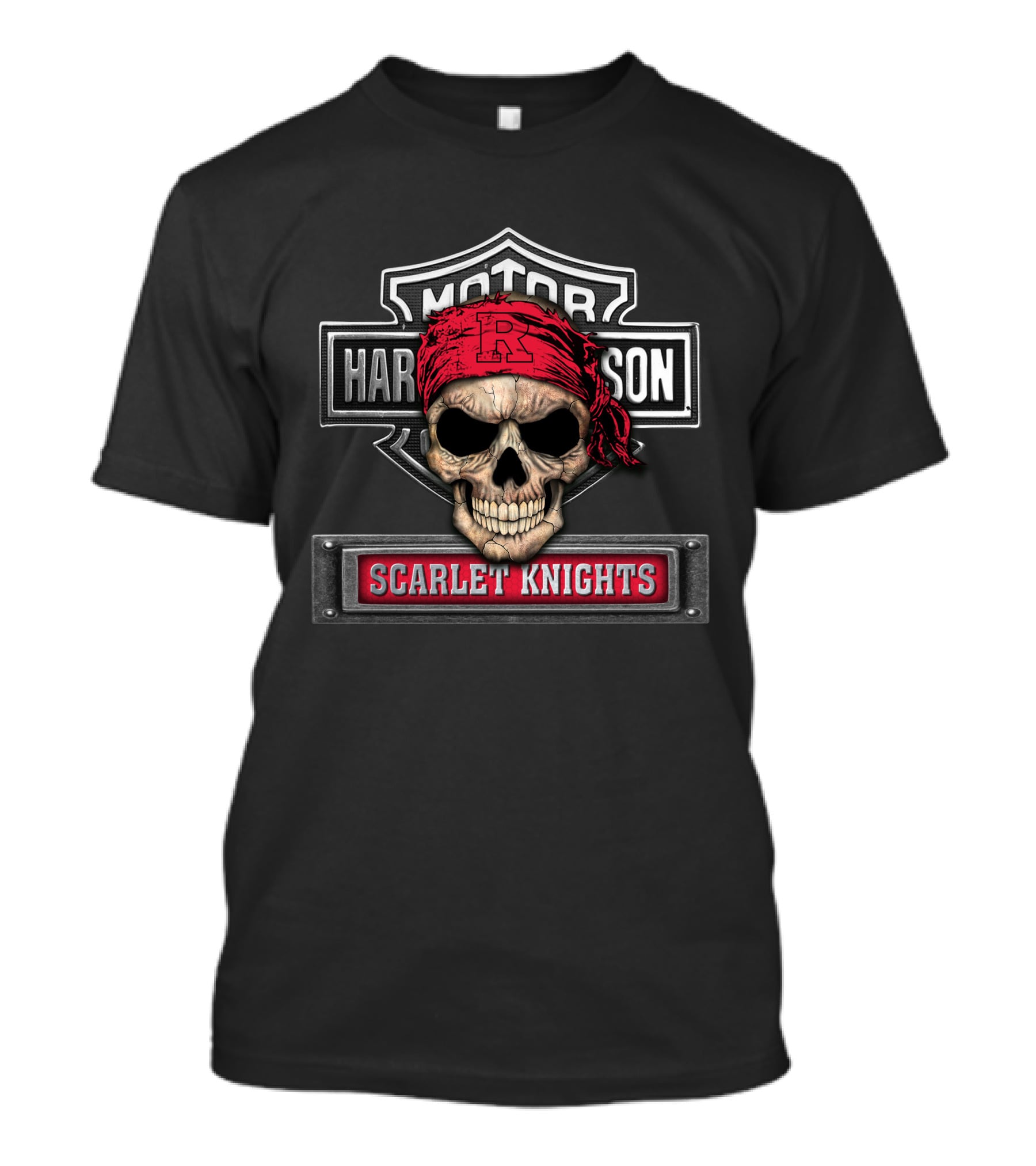 Hd Ncaa Rutgers Scarlet Knights Skull Bandana Harley Davidson T-Shirt