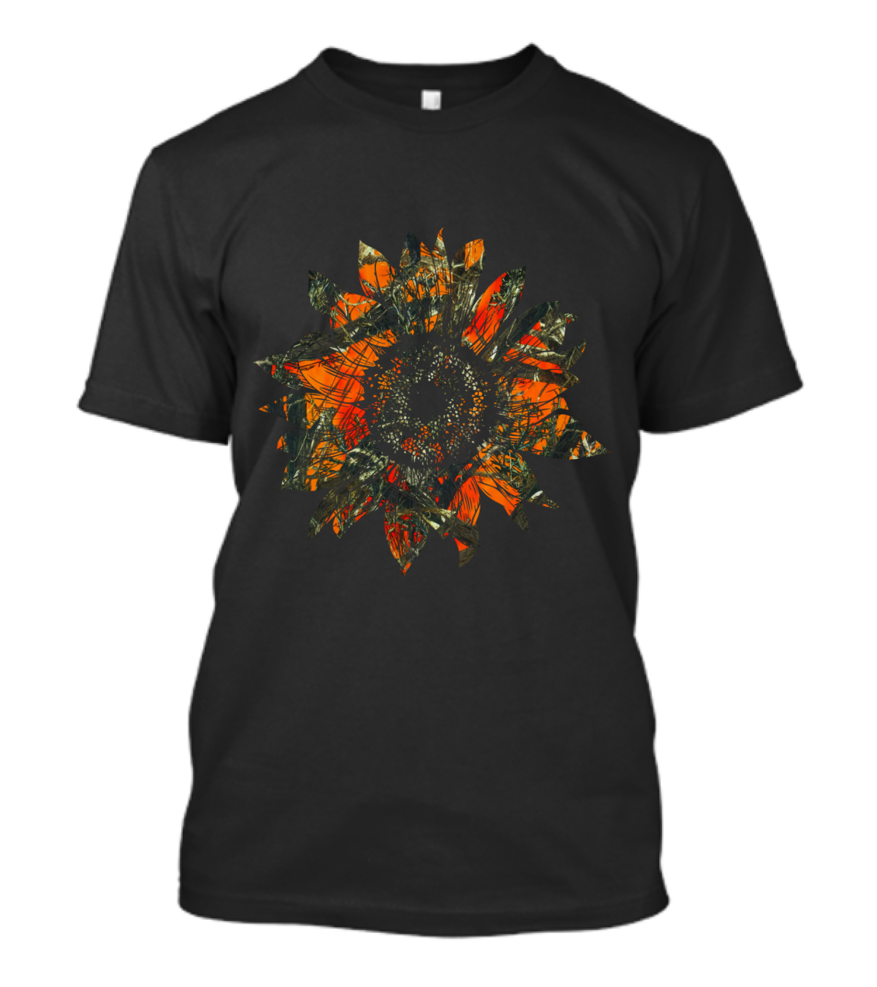 Orange Camo Sunflower Pattern Blossom T-Shirt