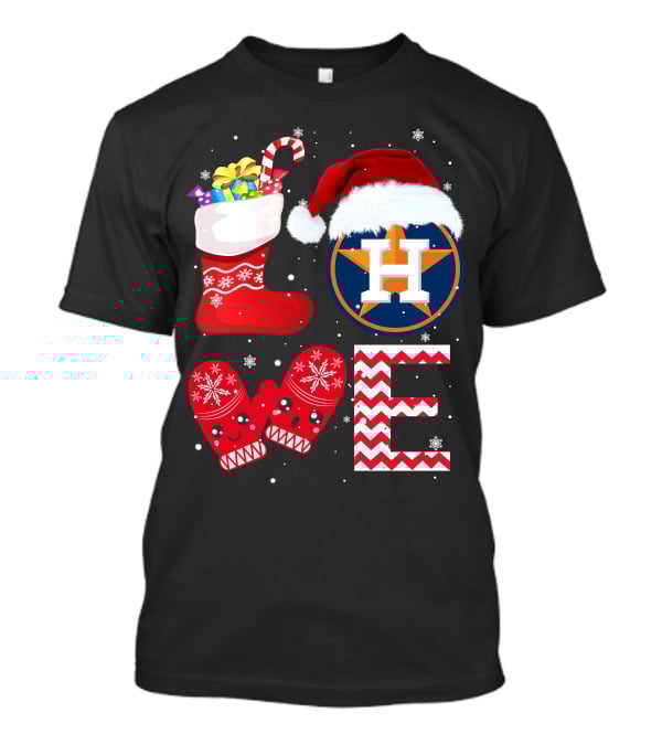 Christmas Love Houston Astros Snowflake Stocking Mittens Santa Hat T-Shirt
