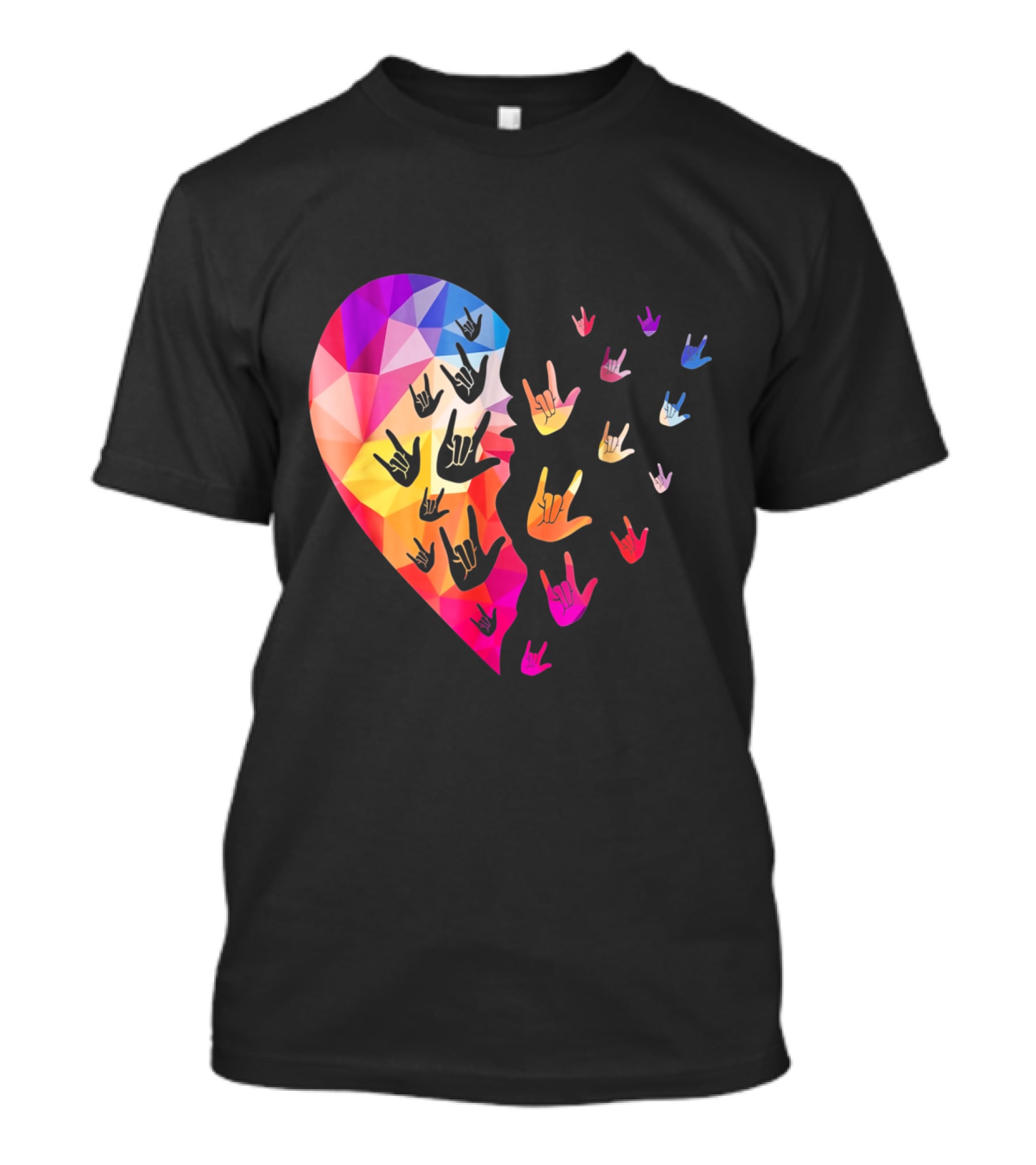 Broken Geometric Heart With Colorful Sign Language Hands T-Shirt