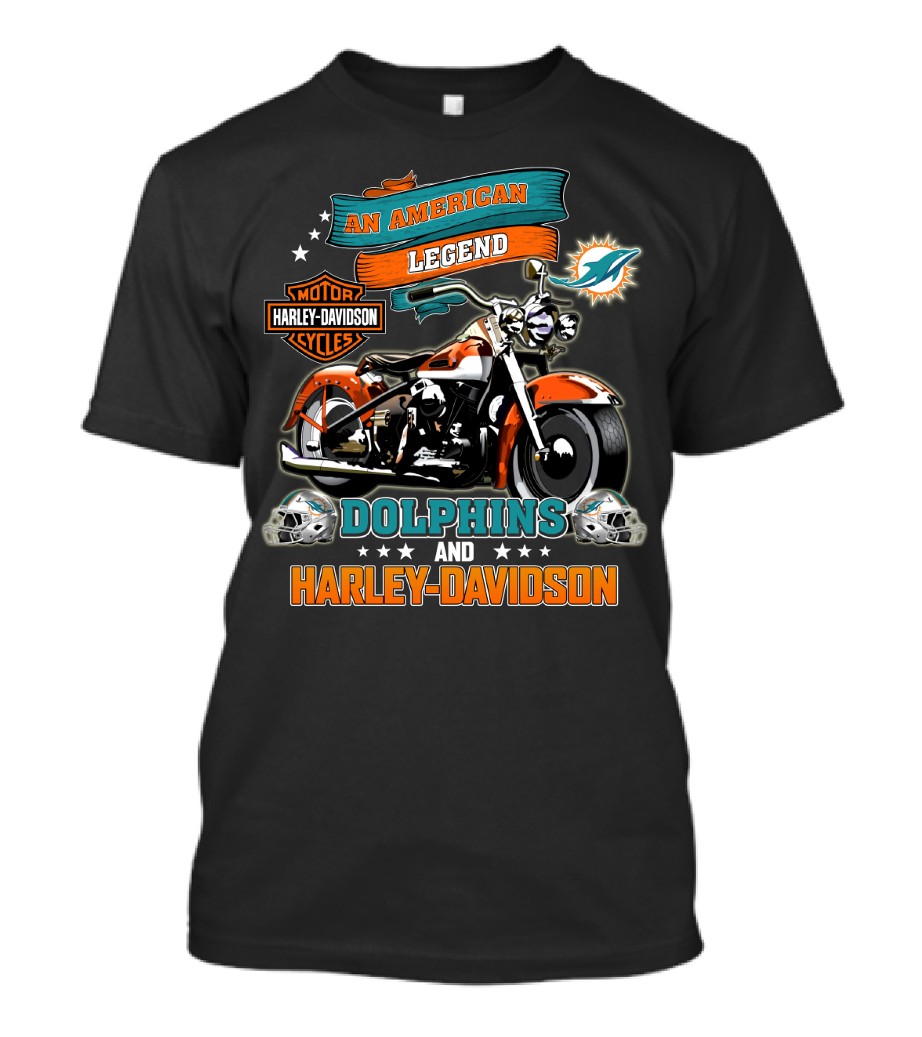 An American Legend Motor Harley Davidson Cycles Dolphins And Harley Davidson Miami Dolphins Nfl T-Shirt