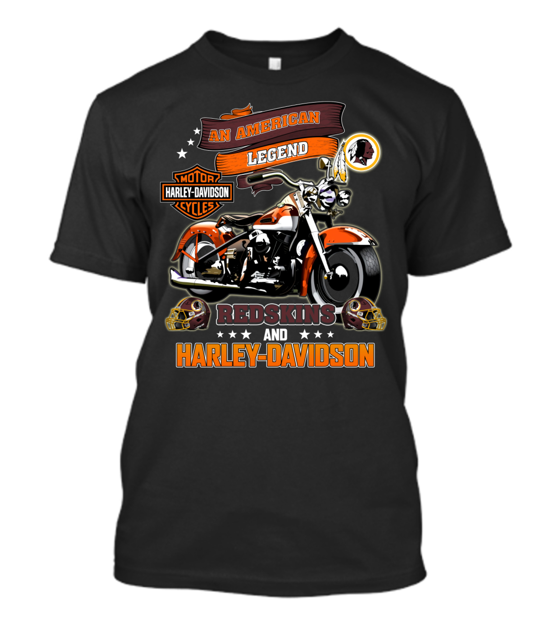An American Legend Redskins And Harley Davidson Motor Cycles T-Shirt