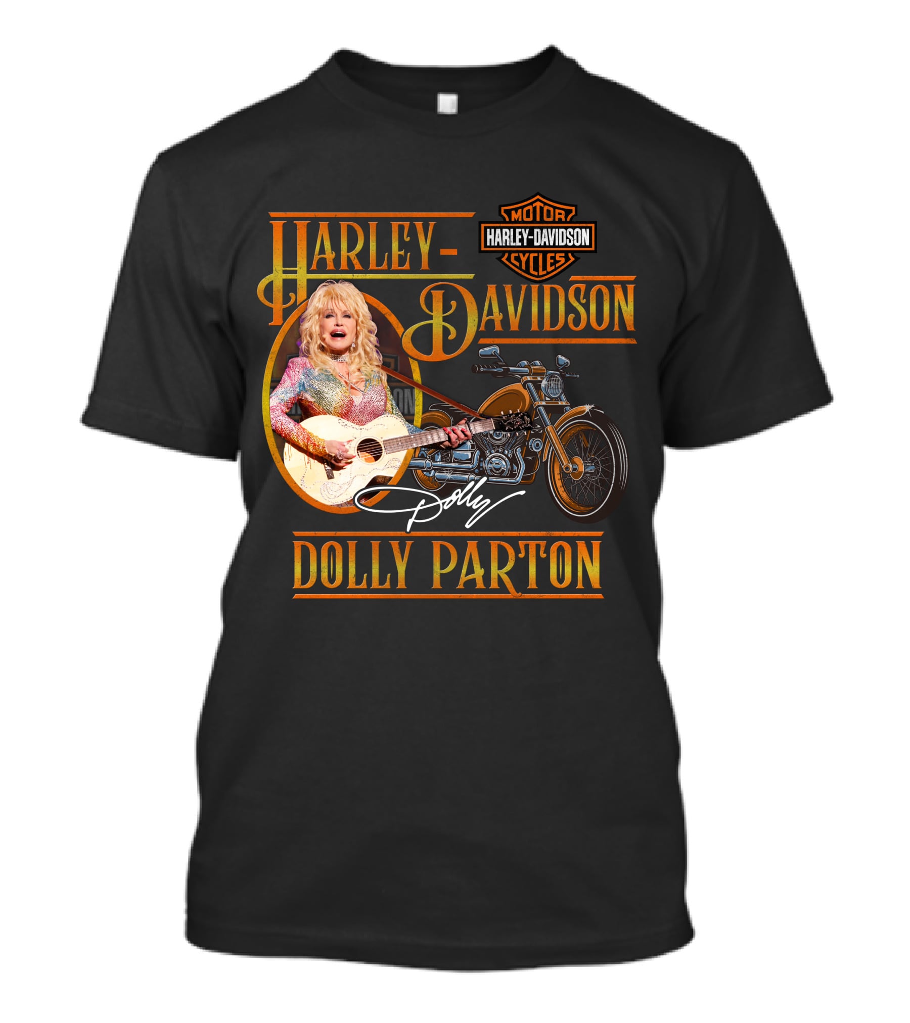 Harley Davidson Dolly Parton Motorcycle Logo And Signature T-Shirt