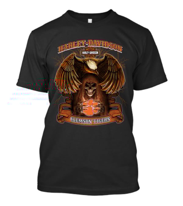 Harley Davidson Motorcycles Clemson Tigers Eagle Skeleton T-Shirt
