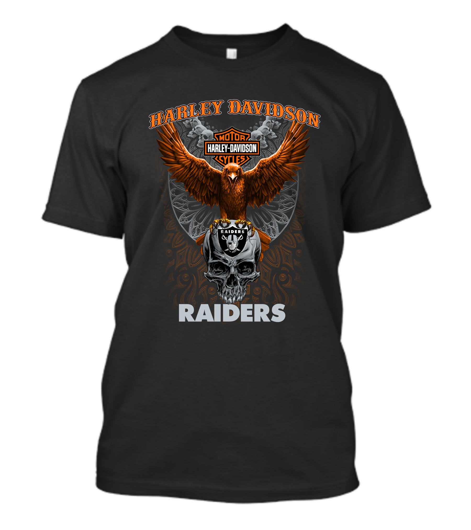 Harley Davidson Motor Cycles Raiders Eagle Skull Las Vegas Raiders Nfl T-Shirt