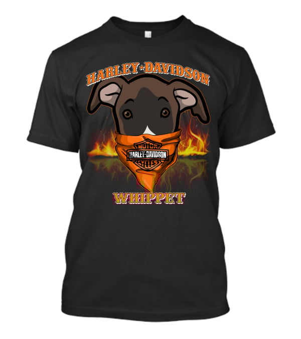 Harley Davidson Whippet Dog Bandana Flames T-Shirt