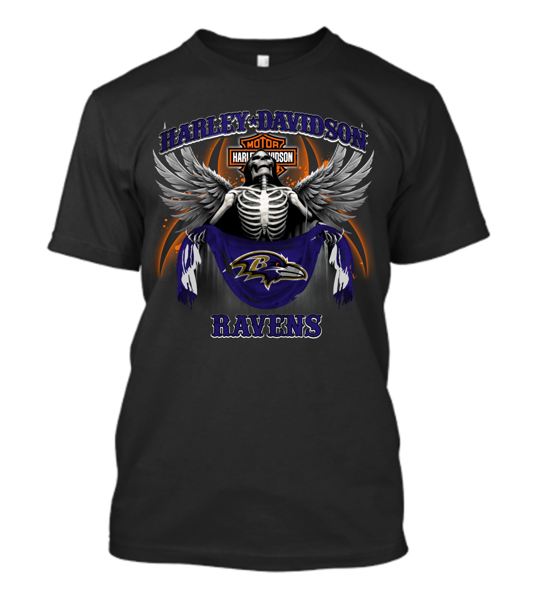 Harley Davidson Skeleton Wings Baltimore Ravens T-Shirt