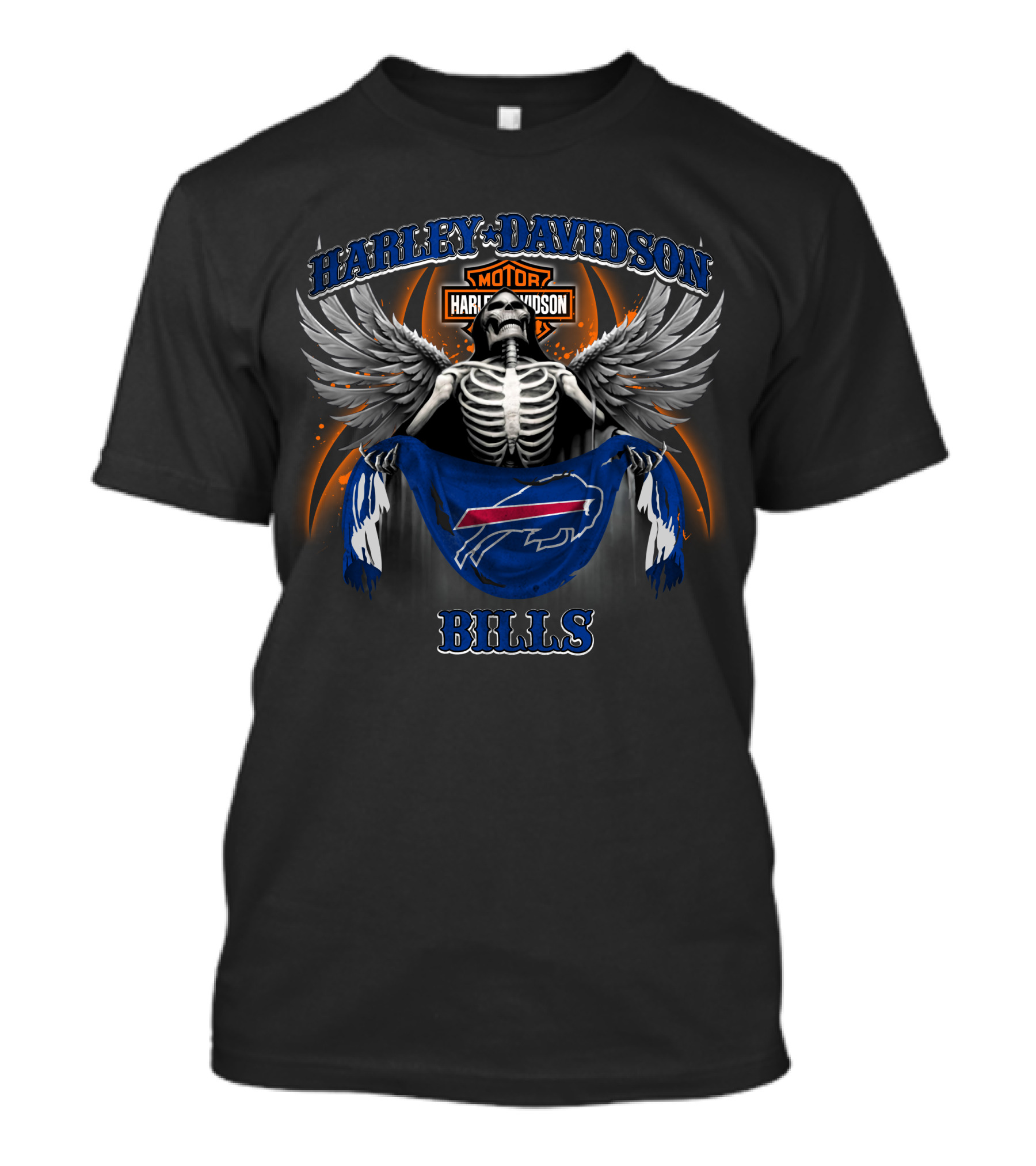 Harley Davidson Motor Buffalo Bills Skeleton Wings T-Shirt