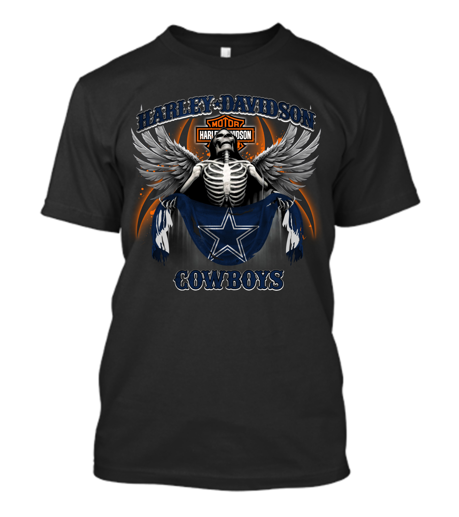 Harley Davidson Motor Skeleton Winged Cowboys T-Shirt
