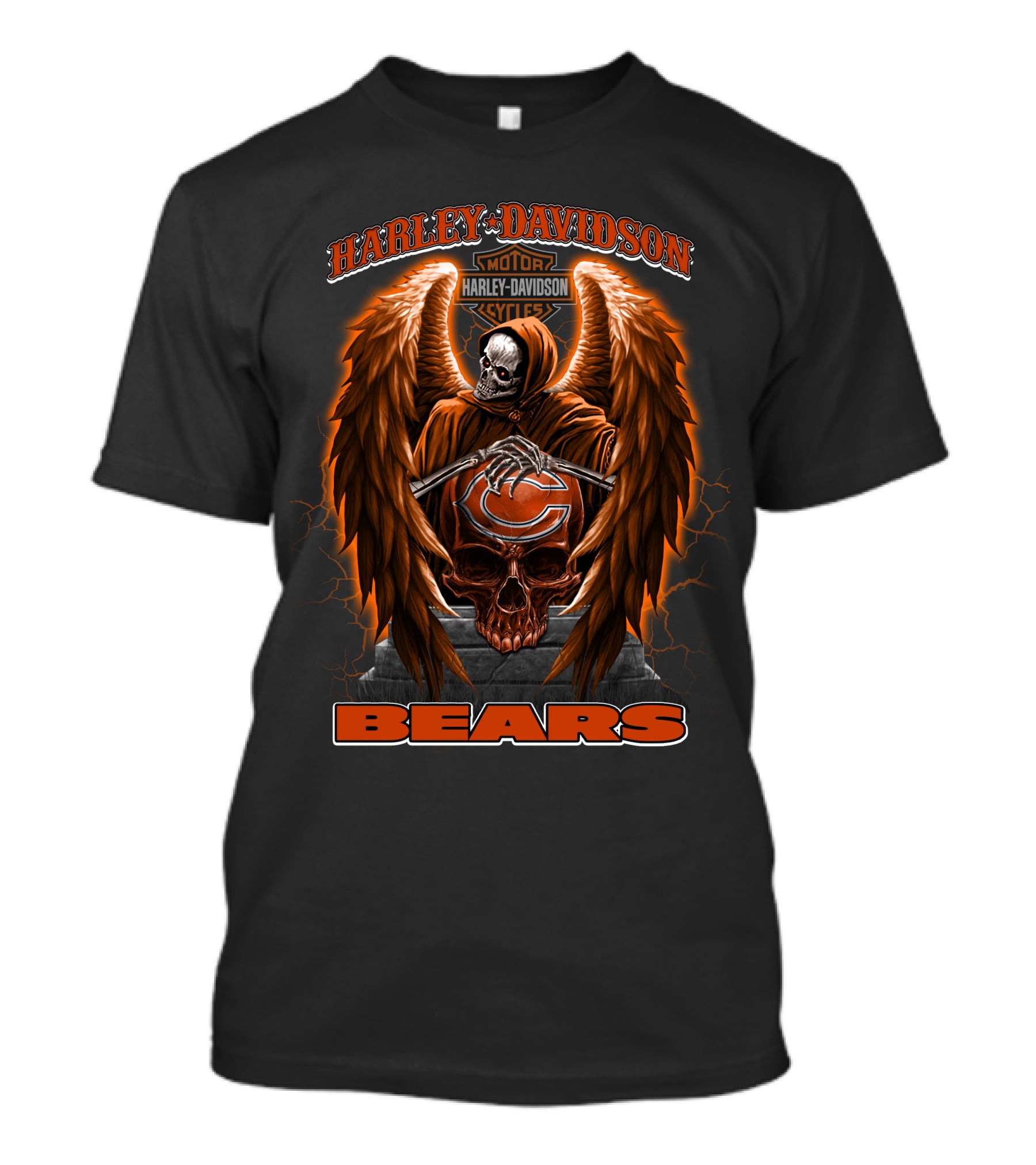 Harley Davidson Motorcycles Chicago Bears Skull Wings T-Shirt